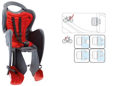 Превью  Велокресло детское BELLELLI Mr Fox Standart B-Fix Тёмно-Серый на подседельную трубу 22 кг